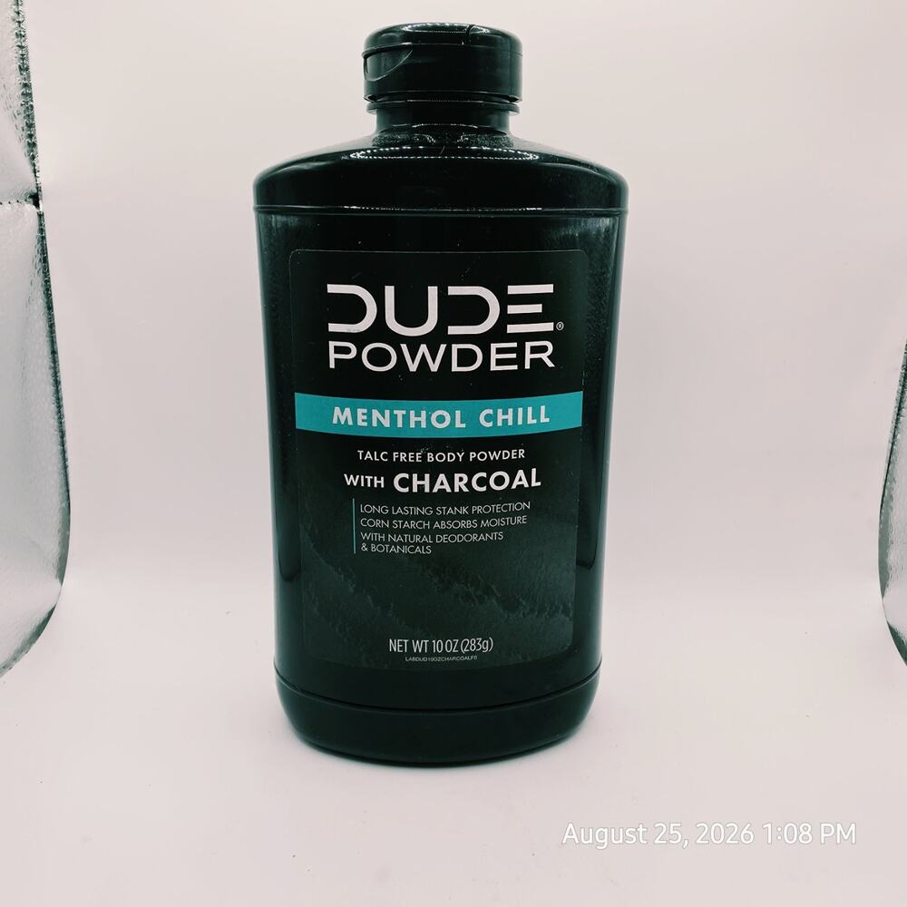 DUDE Body Powder Menthol Chill w/ Charcoal Natural (10oz) Talc Free Sealed